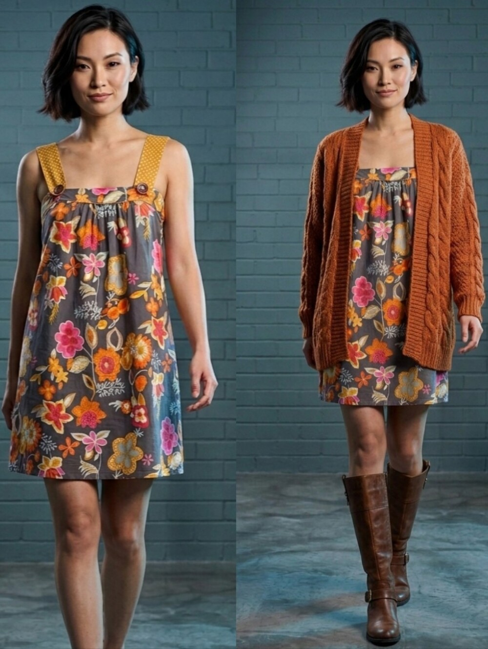 Fire Los Angeles Floral Mini Dress Polka Dot Straps Boho Y2K Large 100% Cotton